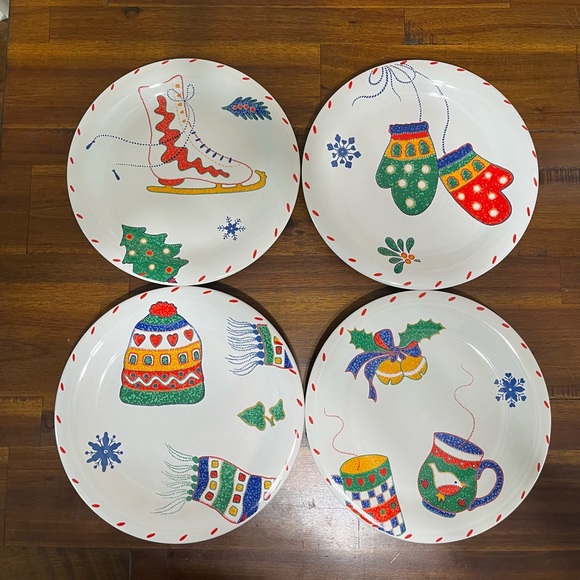 Crate&barrel Winter Skating Holiday Plate Set - Picture 1 of 4